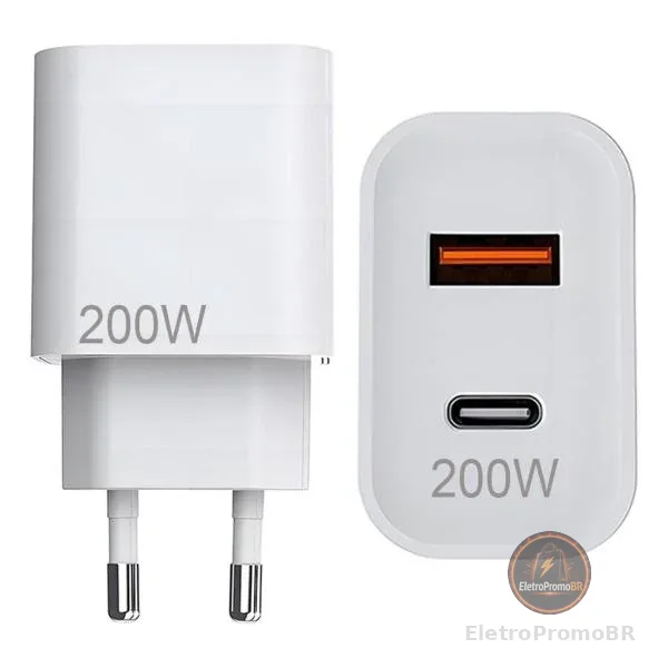 Carregador 200W com Entradas USB-A e USB-C Tipo C Compatível com Xiaomi