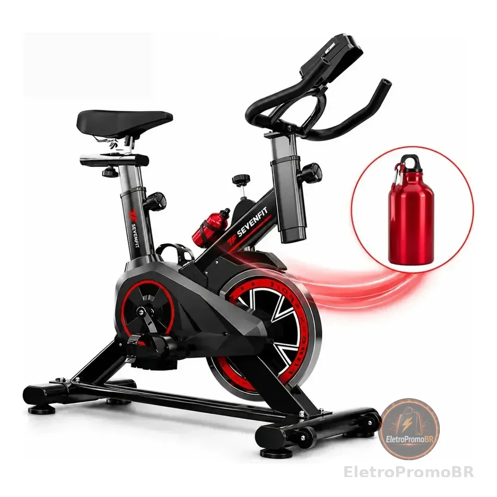 Bicicleta Ergométrica Fitness Para Cardio E Musculação Com Base Cor Preto E Vermelho Marca Sevenfit