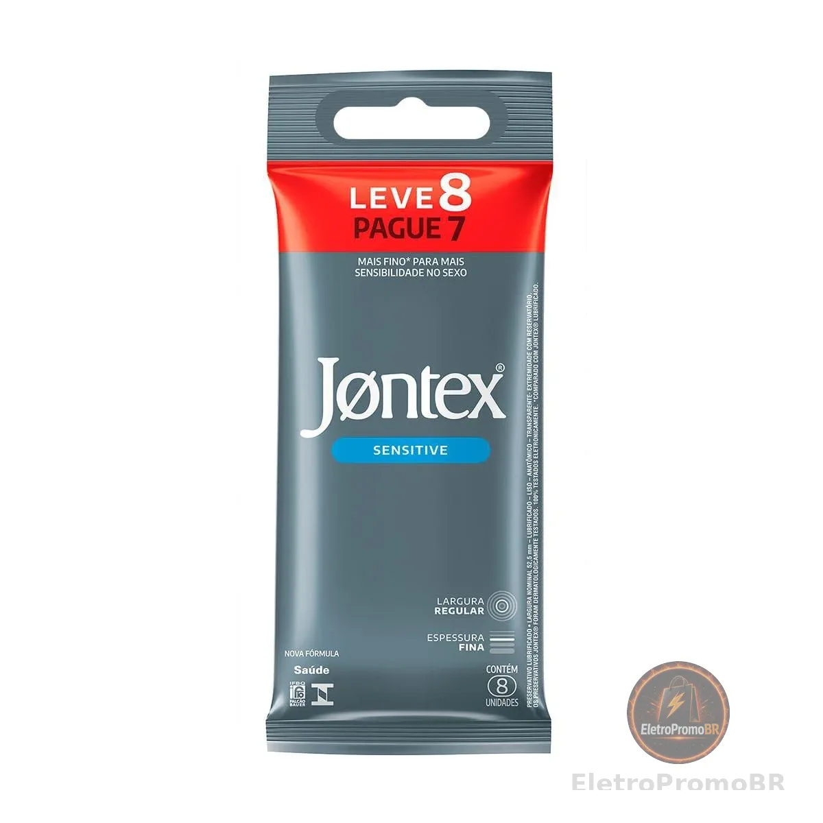 Jontex Preservativo Masculino, Espessura Fina Sensitive, 8 Unidades