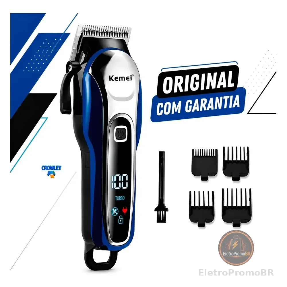 Máquina De Cortar Cabelo Profissional Kemei Km-1995 Bivolt Azul 127/220v