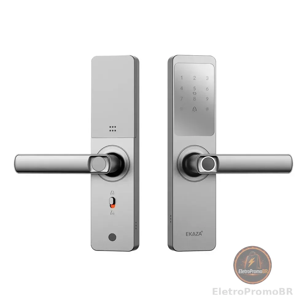 Fechadura Digital Inteligente Biometria Lyra Wifi Ekaza Inox Prateado