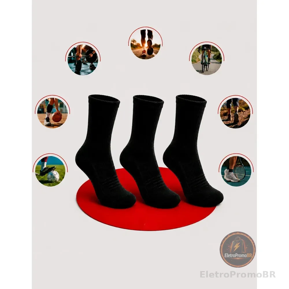 Kit 3 Pares Meias Poliamida Esportiva Conforto Corrida Preto 3 Pretas 34-43