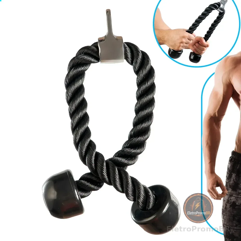 Puxador Triceps Corda Crossover Profissional Academia Preto