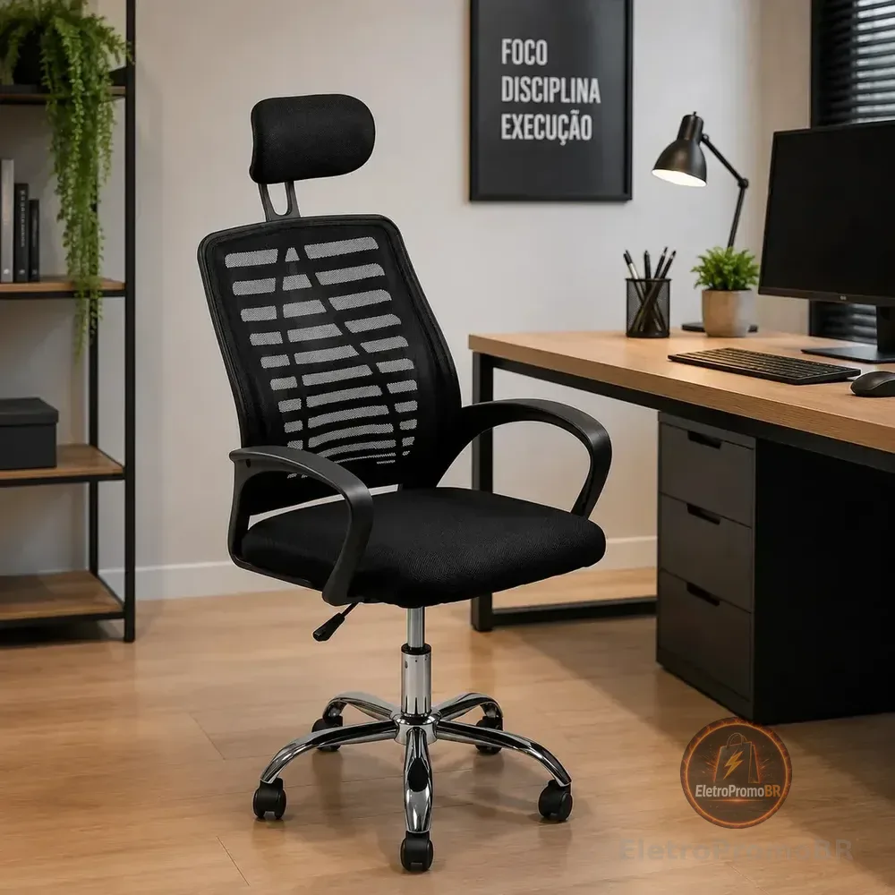 Cadeira De Escritório Oficial Webshop Diretor Mesh Dir360 Ergonômica Preta Com Estofado De Malha Preto