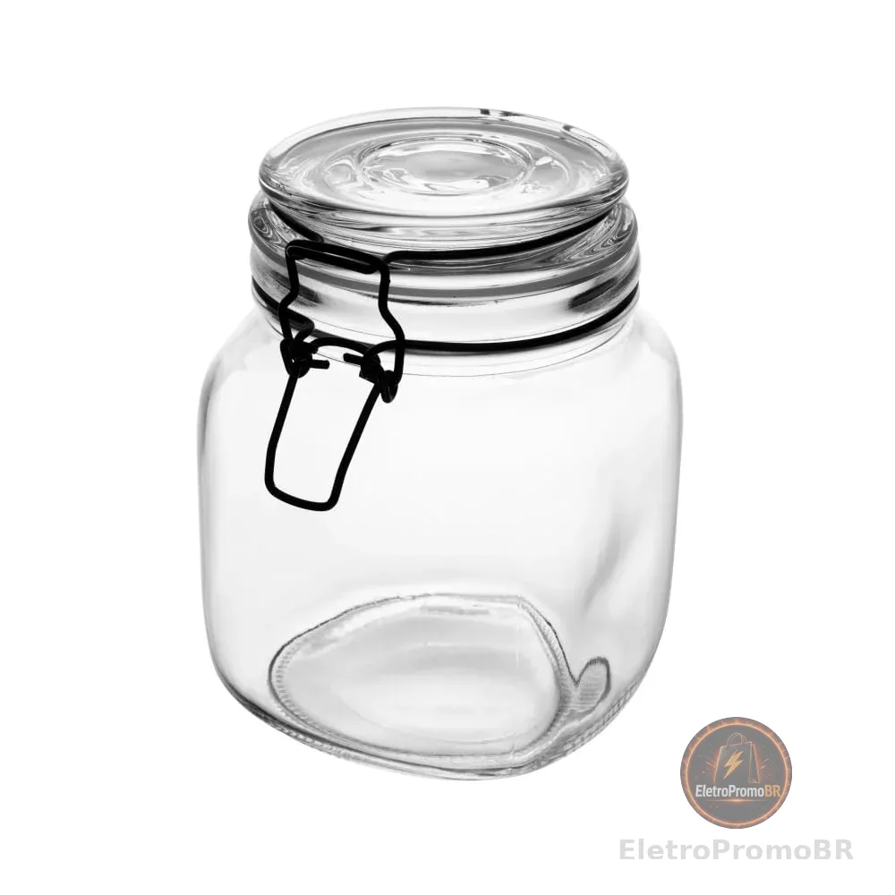 LYOR - Pote Hermético de Vidro com Silicone e Clipe em Metal Vintage Preto 1L - Organização de Alimentos - Porta Mantimentos com Tampa Hermético
