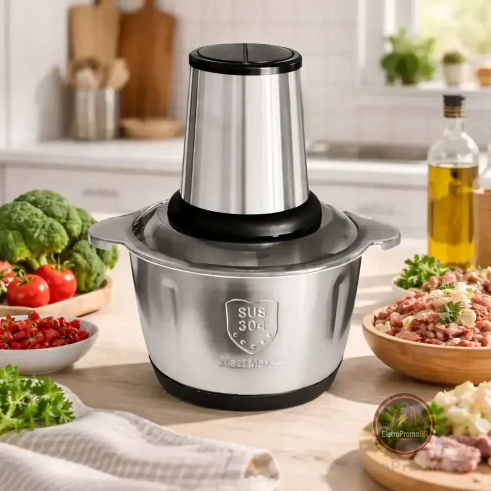 Multiprocessador E Triturador De Alimentos Elétrico Picador De 2 Litros Inox 110v Moedor De Alimentos Cortador De Carne... 127v Aço Inoxidável Aço Inoxidável 127v