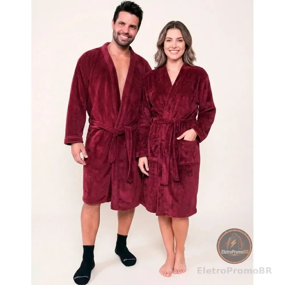 Roupão Premium Benévola Microfibra Antialérgico Inverno Frio Vinho Bloodstone Lisa G