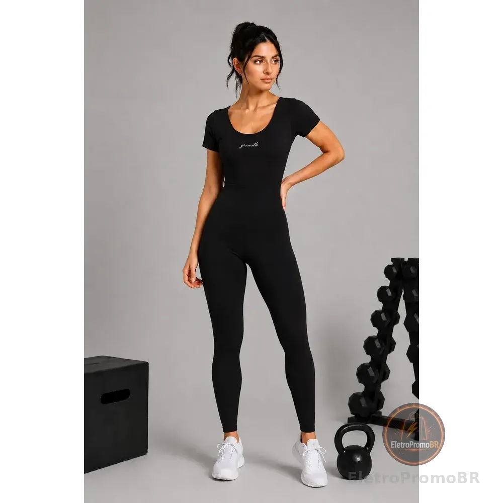 Conjunto Macacão Fitness Academia Feminino Exercício Frio Preto M