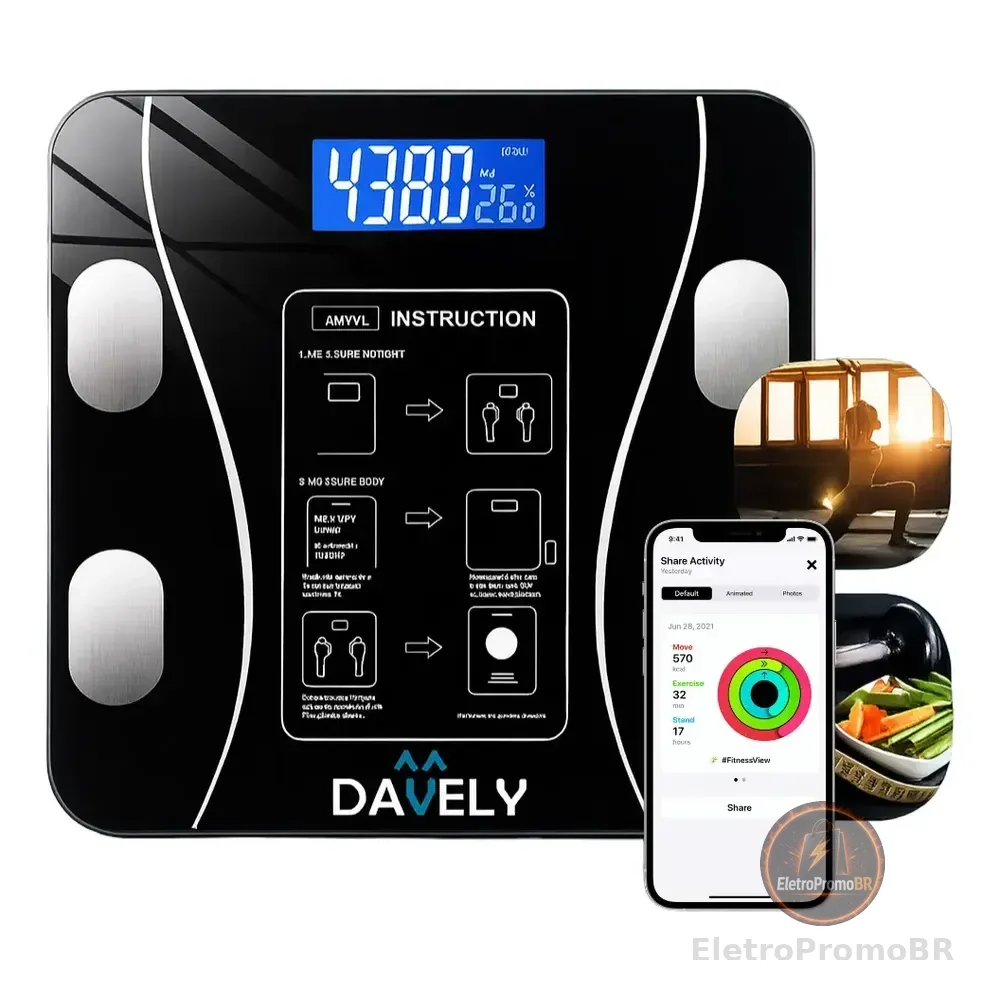 Balança Digital Bioimpedância Bluetooth Corporal Aparelho Preto