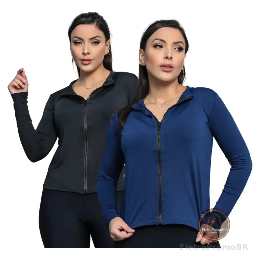 Kit 2 Casaco Blusa Solar Treino Proteção Termica Uv Academia Preto - Azul Marinho M