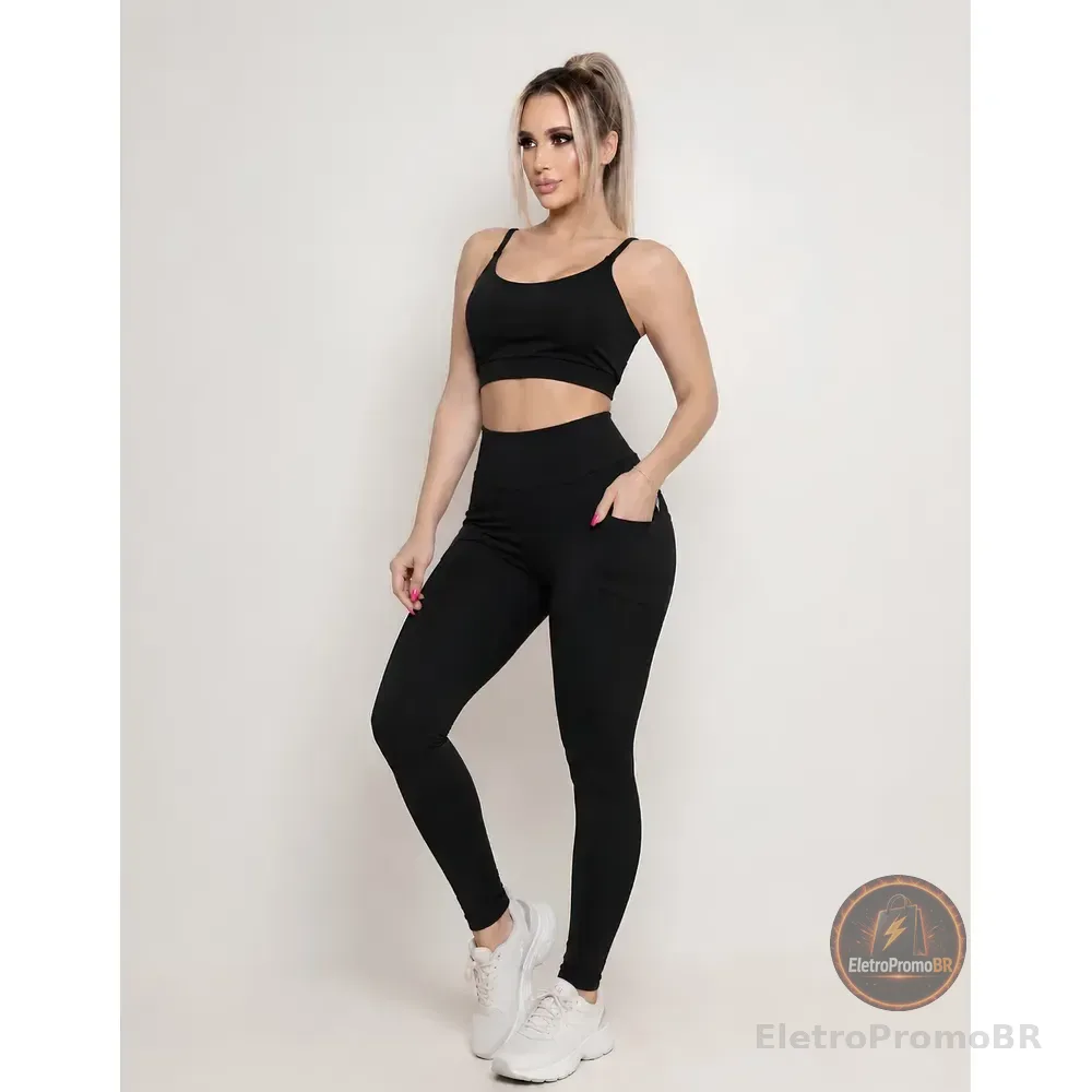 Conjunto Fitness Feminino Top E Legging Conjunto Academia Preto Lisa M