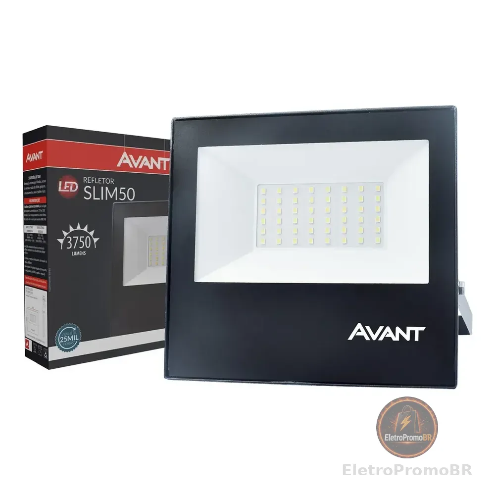 Refletor Led Slim 50w 6500k Branco Frio Ip65 A Prova D'água Preto Cod: 259501372 Avant 127/220v
