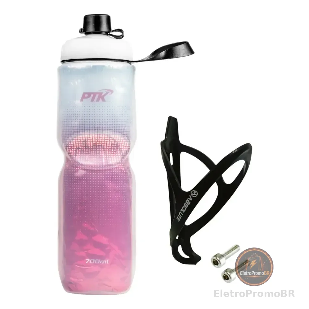 Garrafa Caramanhola Térmica P/ Bicicleta 700ml C/ Suporte Ab Cor Full Rosa