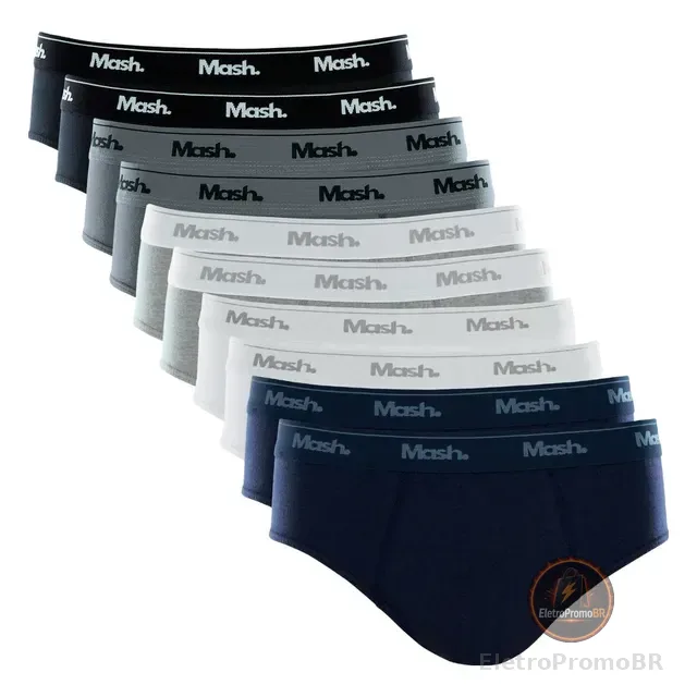Kit Com 10 Cuecas Slip Mash Básica Masculina Algodão