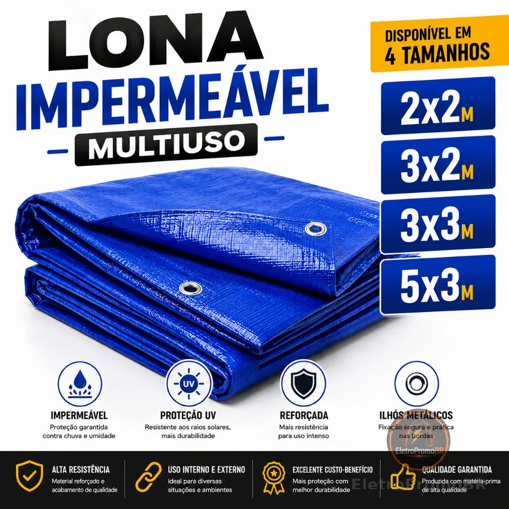 Lona Impermeável Reforçada Multiuso Polietileno Piscina  Cobertura Proteção UV com Ilhós