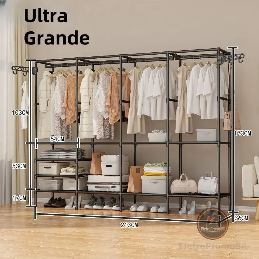 Roupeiro Guarda Roupa Portatil Cabideiro Arara Para Roupa Sapateira Organizador Multiuso Armário