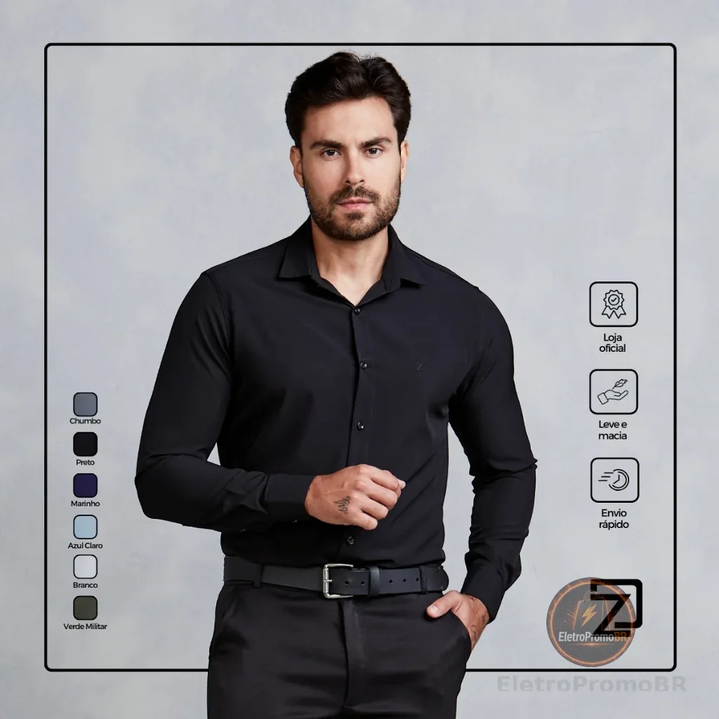 Camisa Slim Social Masculina Spandex