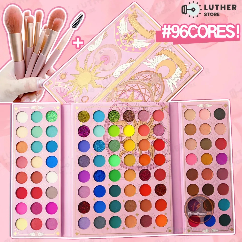 Paleta De Sombra De Olho Em 96 Cores Perolada / Fosca / Com Glitter / Longa Duração Pincéis de maquiagem
