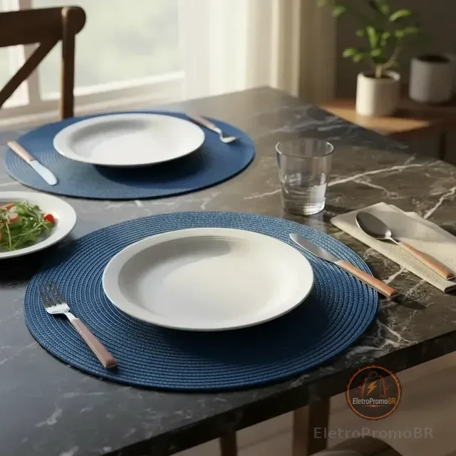 Jogo Americano Redondo Sousplat Cozinha Jantar Kit 6 Peças