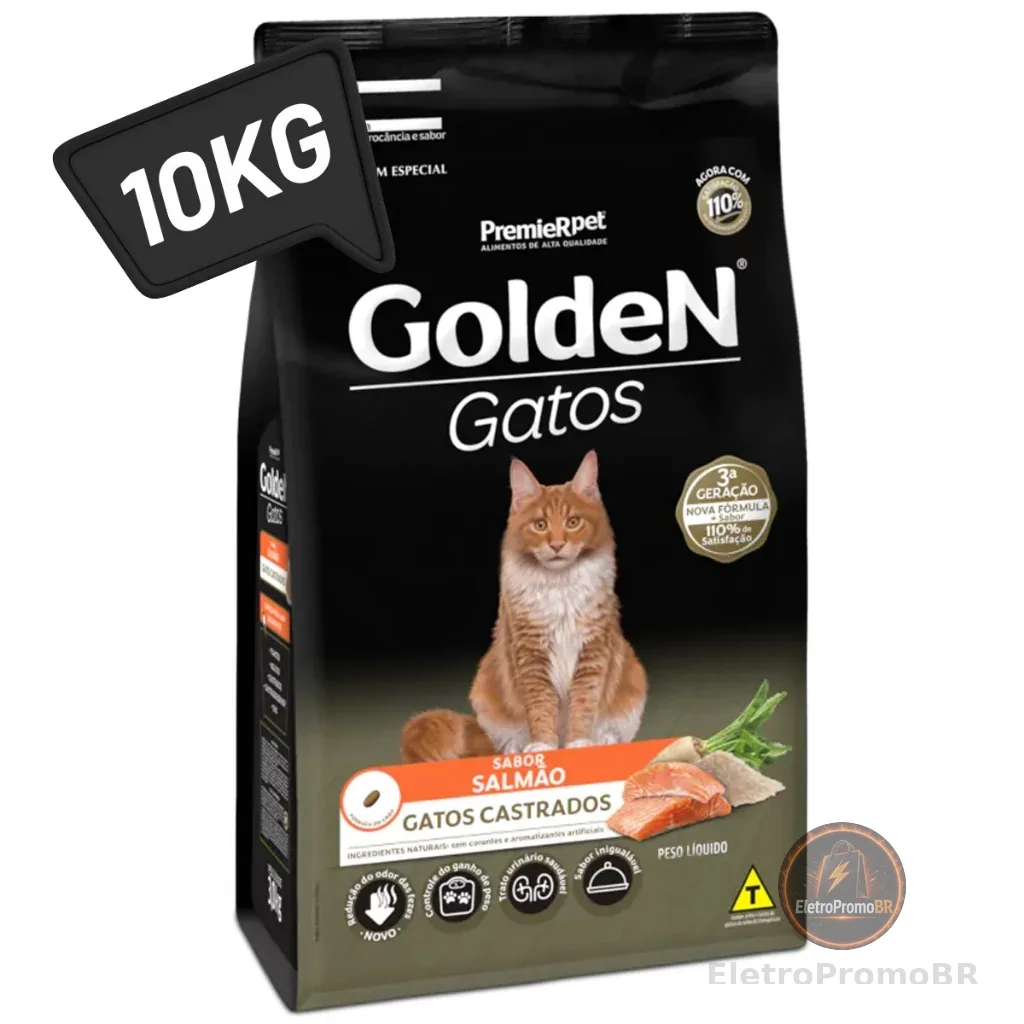 Ração Golden para Gatos Castrados – Sabor Salmão – 10,1kg