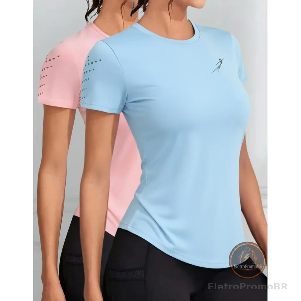 Kit 2 Camisetas Dry Fit Feminina Academia Esportiva Caminhada Corrida Treino Proteção UV Levinha