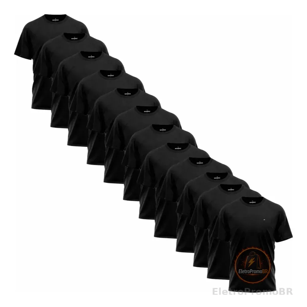 Kit 12 Camiseta Dryfit Sandrini Masculina Academia Caminhada Preto Liso Gg