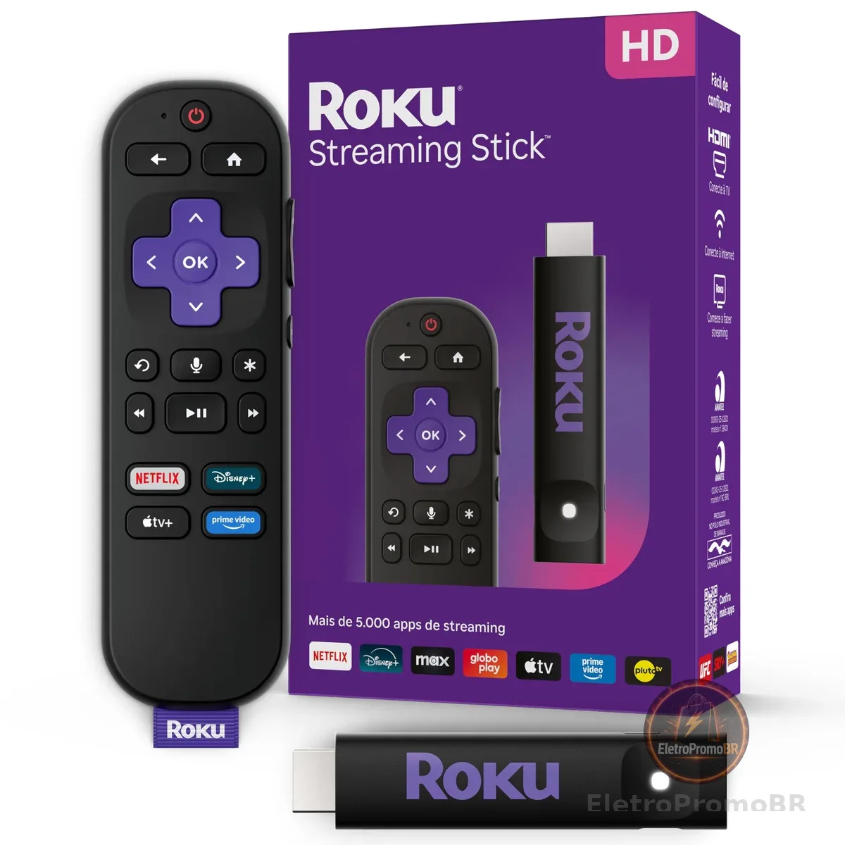 Roku Streaming Stick HD 2025 | Dispositivo de streaming para TV HD/FHD com controle remoto por comando de voz compatível com Alexa, Siri e Google