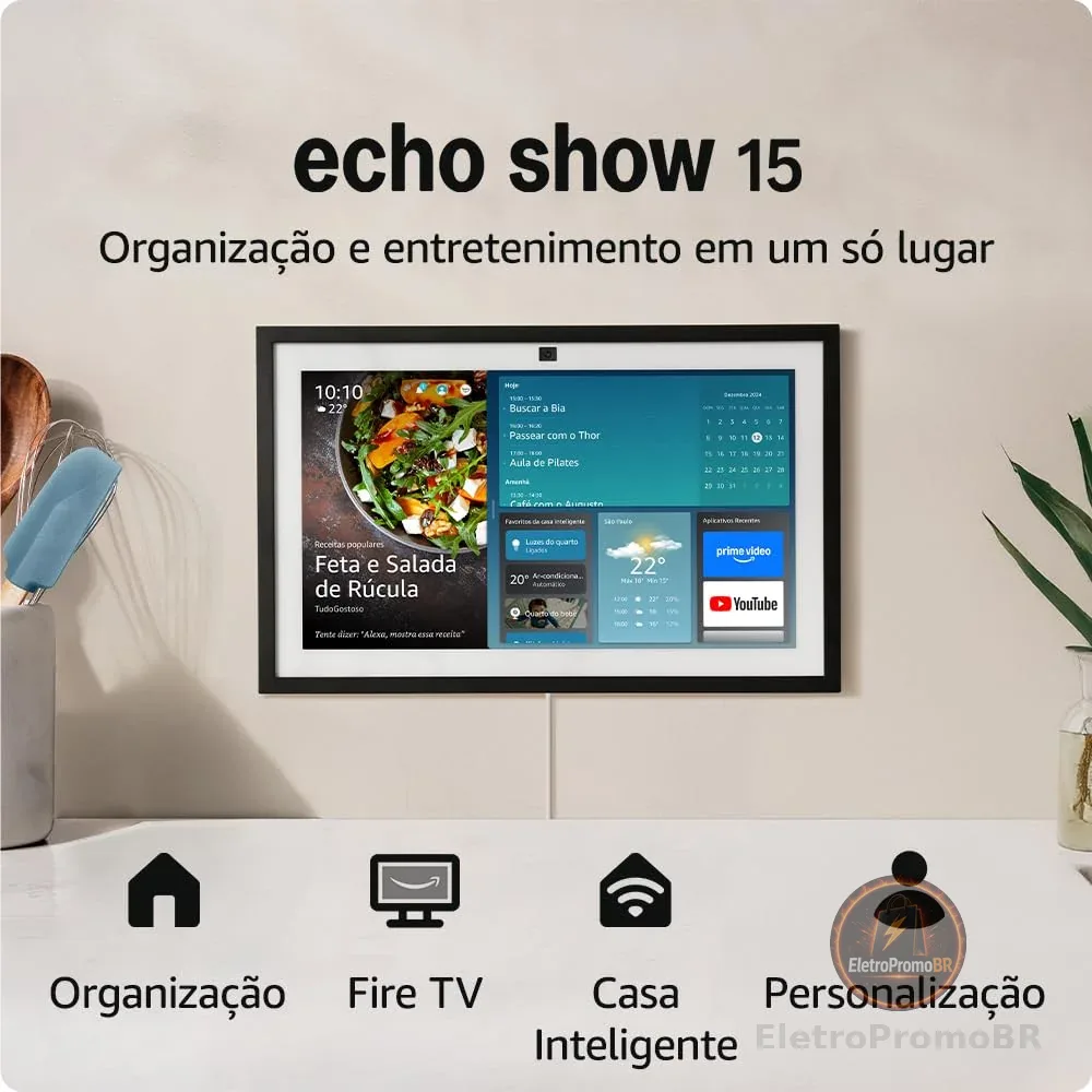 Echo Show 15 (Geração mais recente) | Smart display Full HD de 15,6” com Alexa, experiência Fire TV e controle remoto por voz