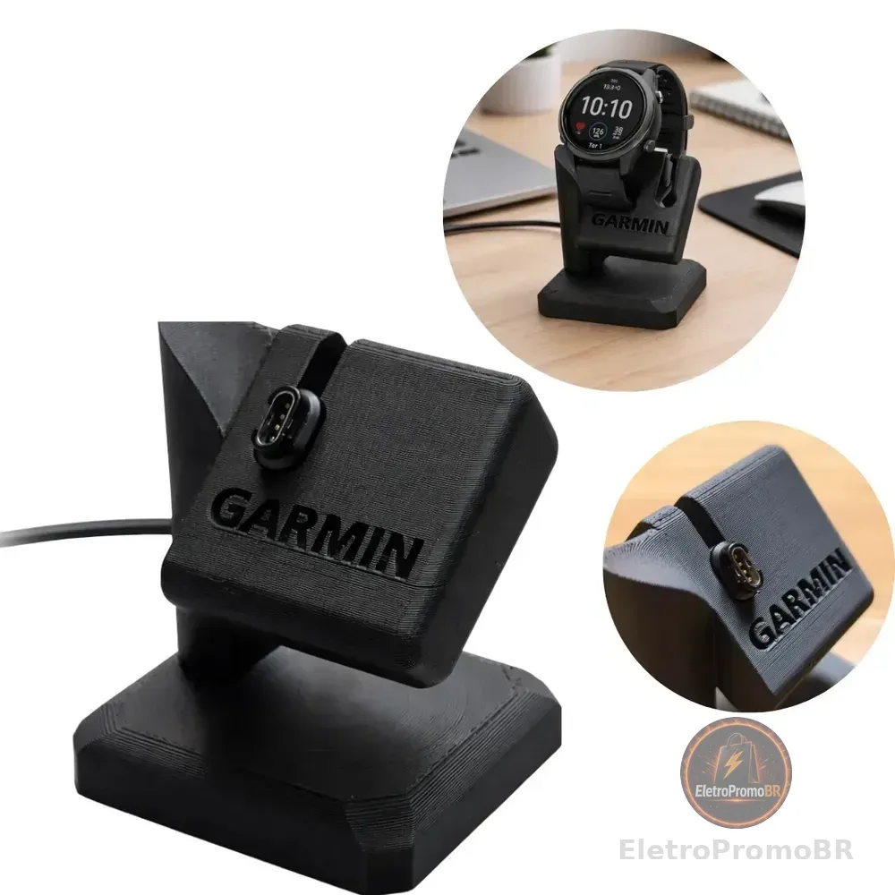 Suporte De Mesa Para Carregador De Relógio Garmin Quadrado Preto