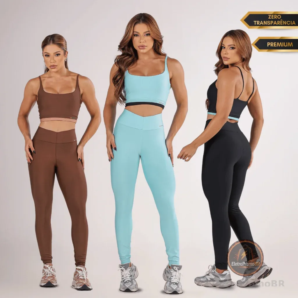Conjunto de Calca  Fitness Feminino de Academia Sem Transparência Compressão Top e Legging