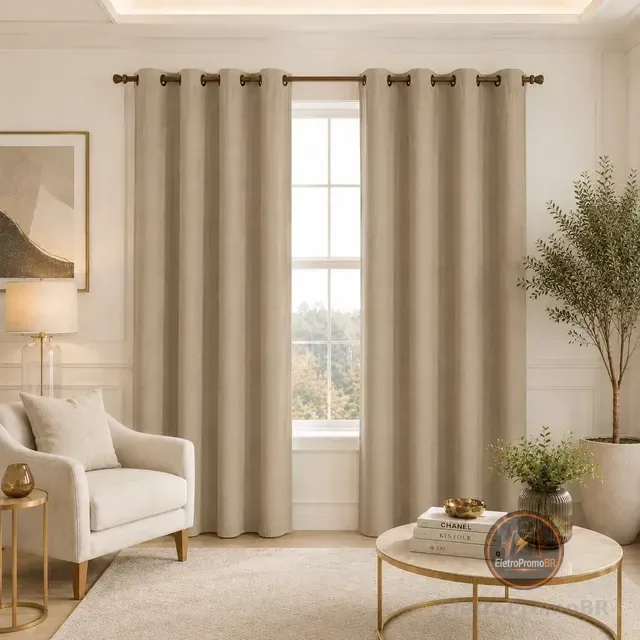 Cortina Em Tecido Oxford 3,00 X 2,50 Para Sala E Quarto