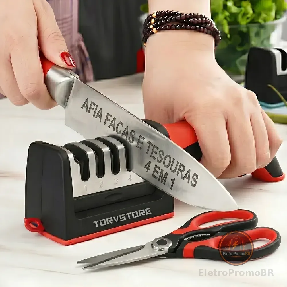 Afiador E Amolador De Facas E Tesouras 4 Em 1 Profissional Manual Vermelho Ou Amarelo Afia Amola E Alinha Lâminas Ideal... Preto Preto