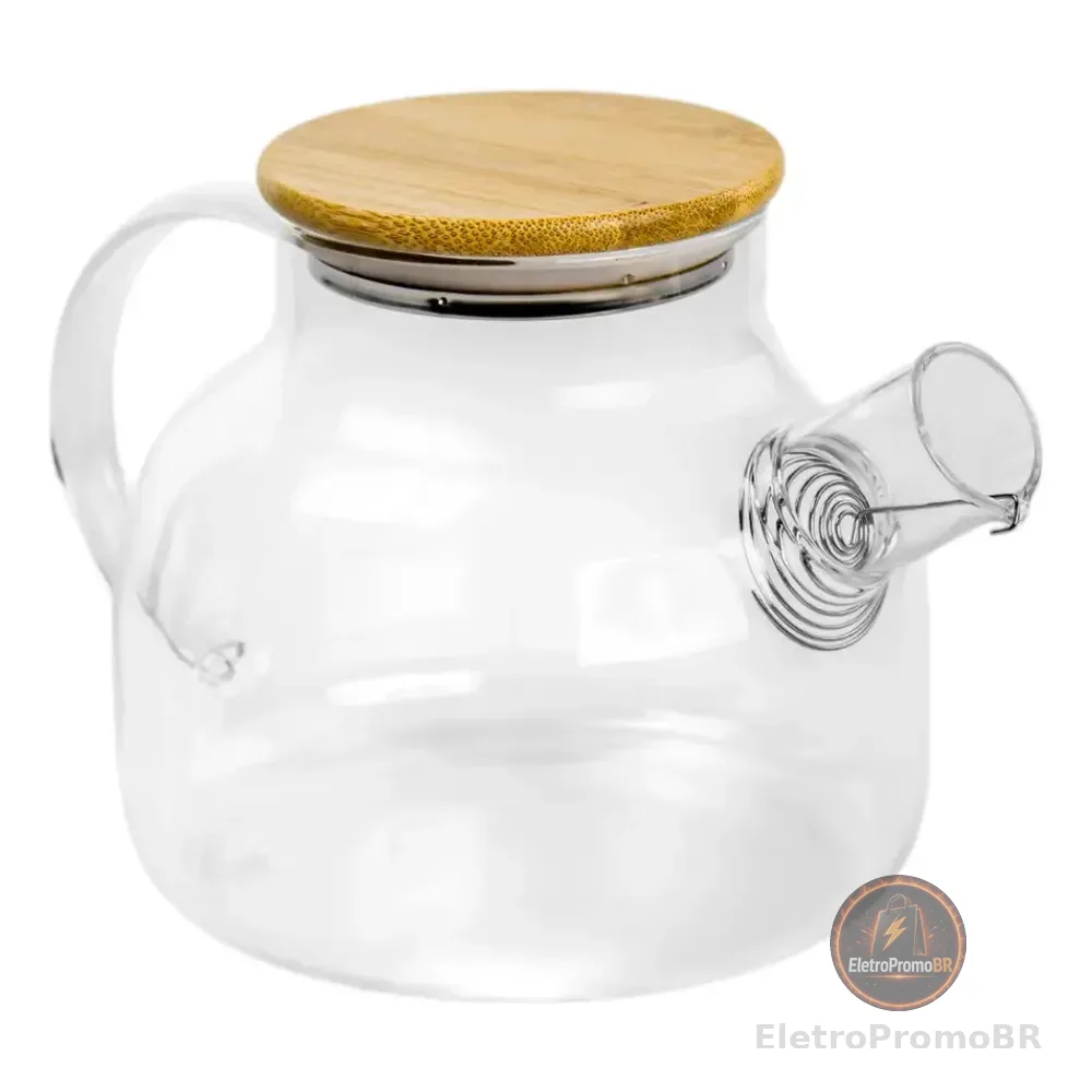 Chaleira Vidro Borossilicato 1l Tampa Bambu Chá Resistente Transparente