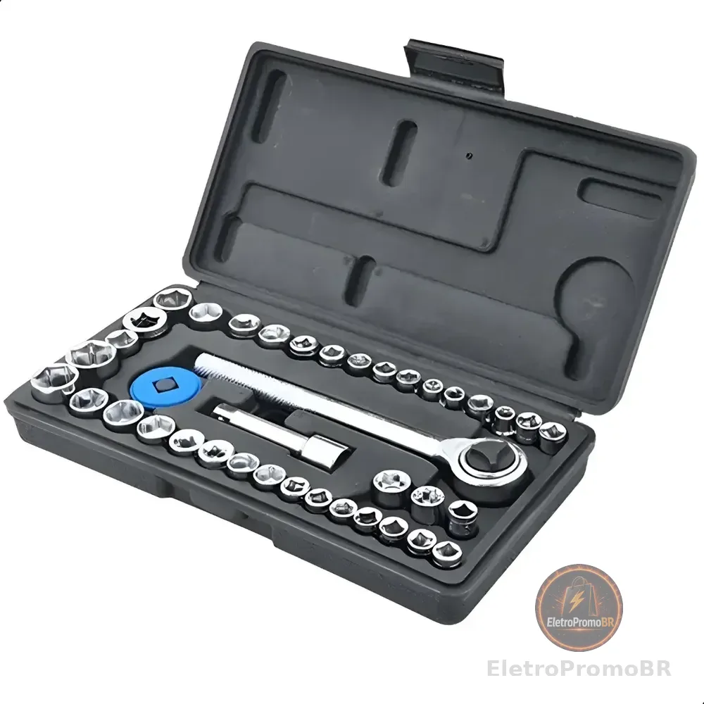 Jogo Soquete Sextavado Hutz 40 Peças Aço Carbono 21mm Cromado Preto