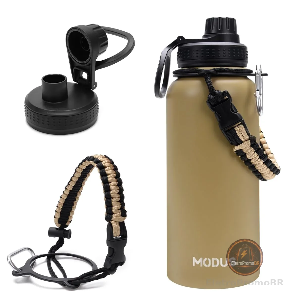 Garrafa Térmica De Água Isolada 950ml Quente & Frio De Aço Inox Com Alça (Caqui)