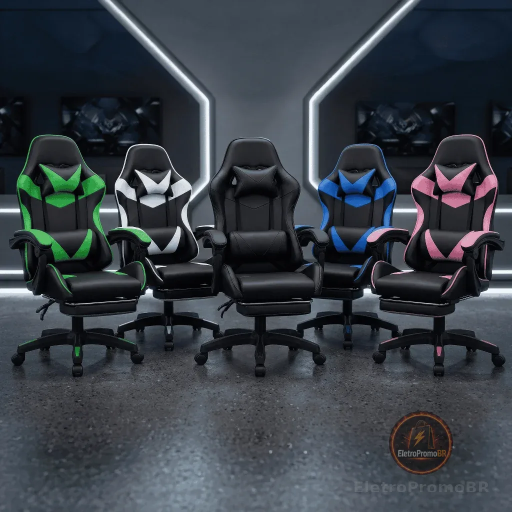 Cadeira Gamer Premium Escritório Giratória 360º Reclinável Apoio Para Pés E Encosto Ajustável Couro
