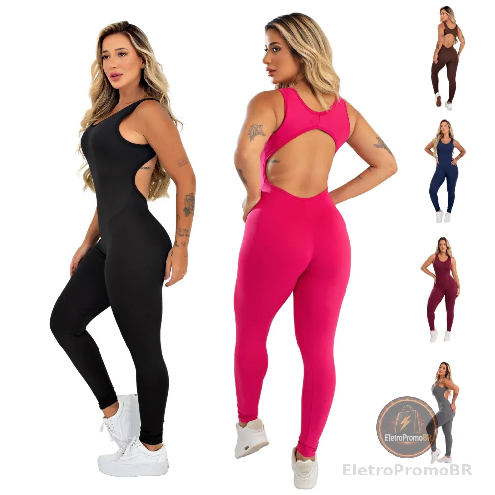 Macacão Carol Fitness Feminino Liso Academia Costas Aberta Longo Ginastica Treino Casual Crossfit Musculação KZ