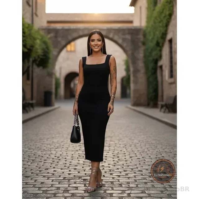 Vestido Longo Casual Festa Alça Grossa Fenda Moda Elegante