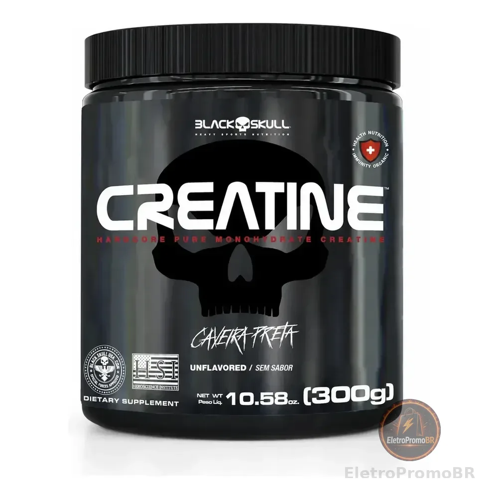 Creatina Monohidratada Black Skull 300g Sem Sabor