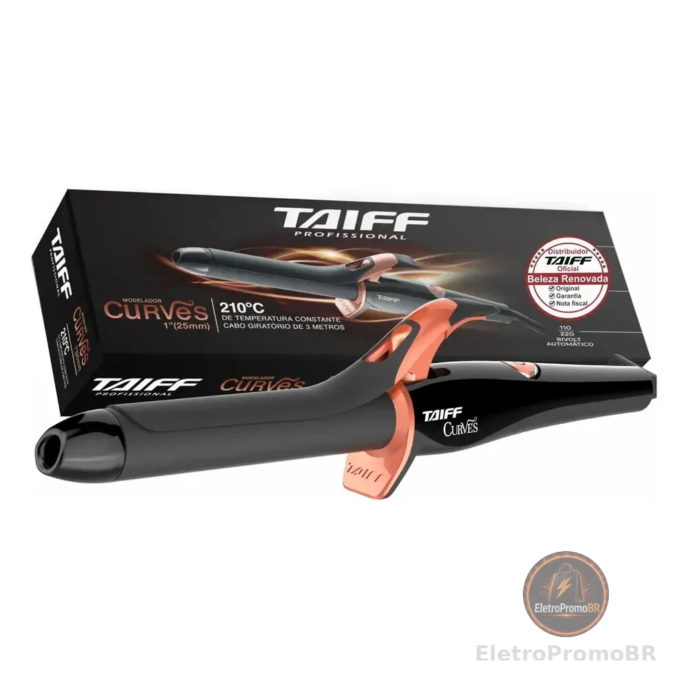 Modelador De Cachos Taiff Curves Cerâmica Preto 1 Polegada 25mm Bivolt 127/220v