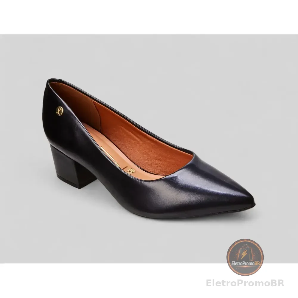 Sapato Scarpin Feminino Sintético Salto Bloco Vizzano Preto Liso 36 Br