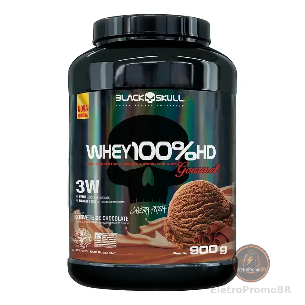 Whey 100%hd Gourmet 900g Black Skull Sabor Chocolate