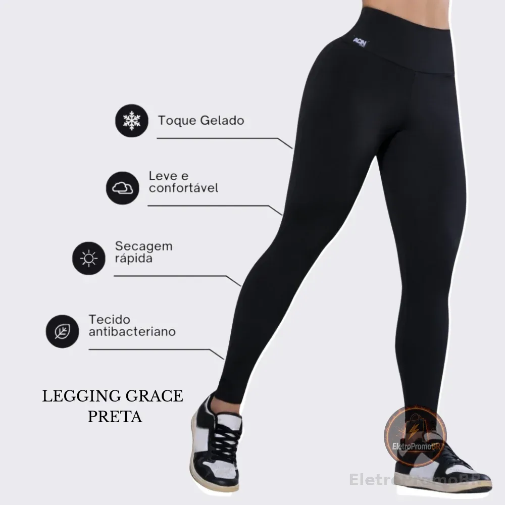 Calça Legging Fitness Grace Preta Treino AQN SPORT