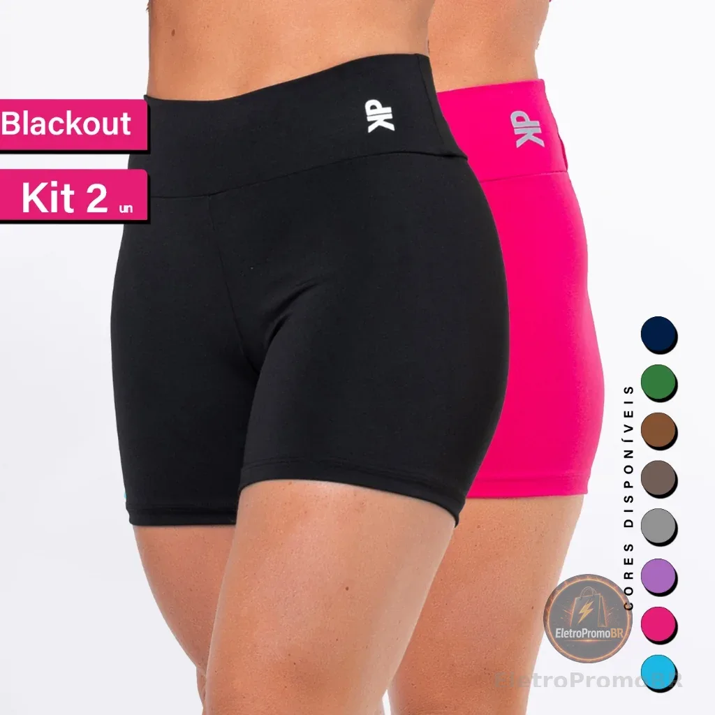 Kit 2 Short Fitness Cintura Alta Sem Transparência Blackout Academia Bermuda Básico Feminino