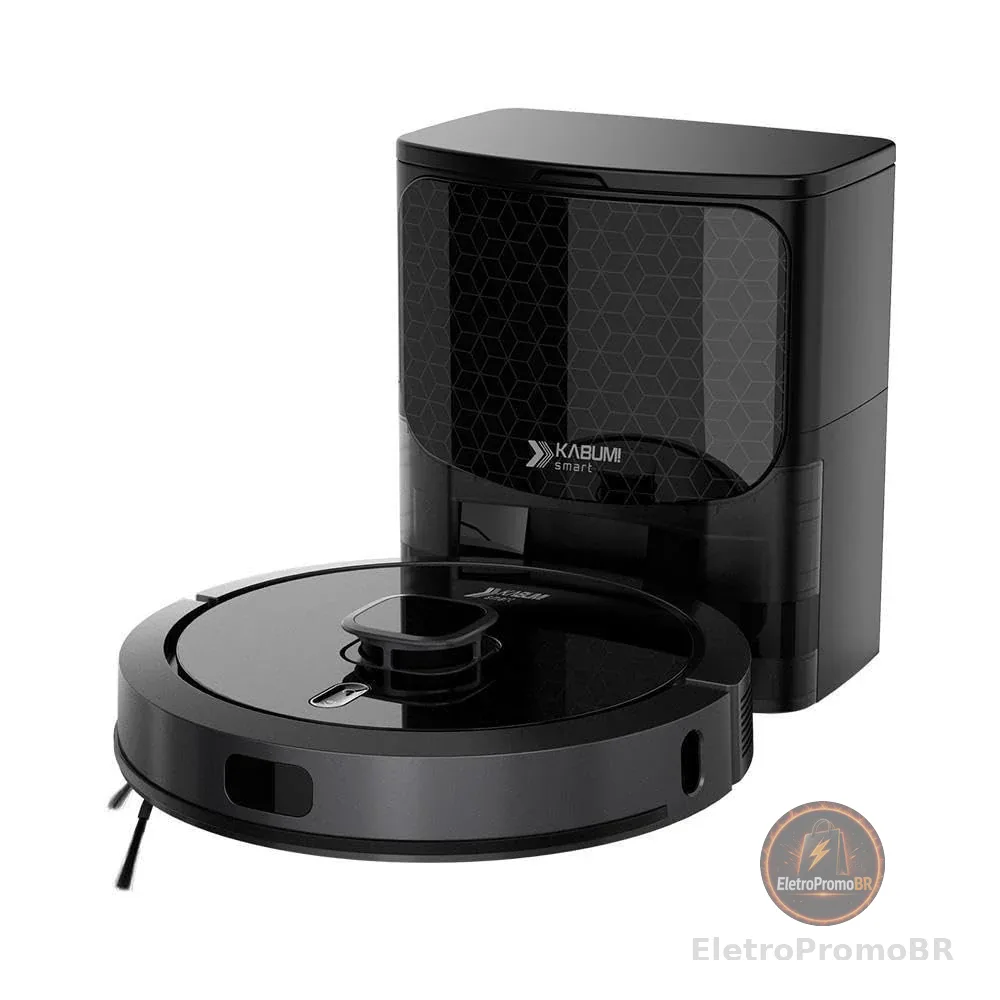 Robô Aspirador e Passa Pano KABUM! smart 900-5 Modos de Limpeza, Base 2 em 1, Mapeamento 3D - 127v - Preto - KBSF009