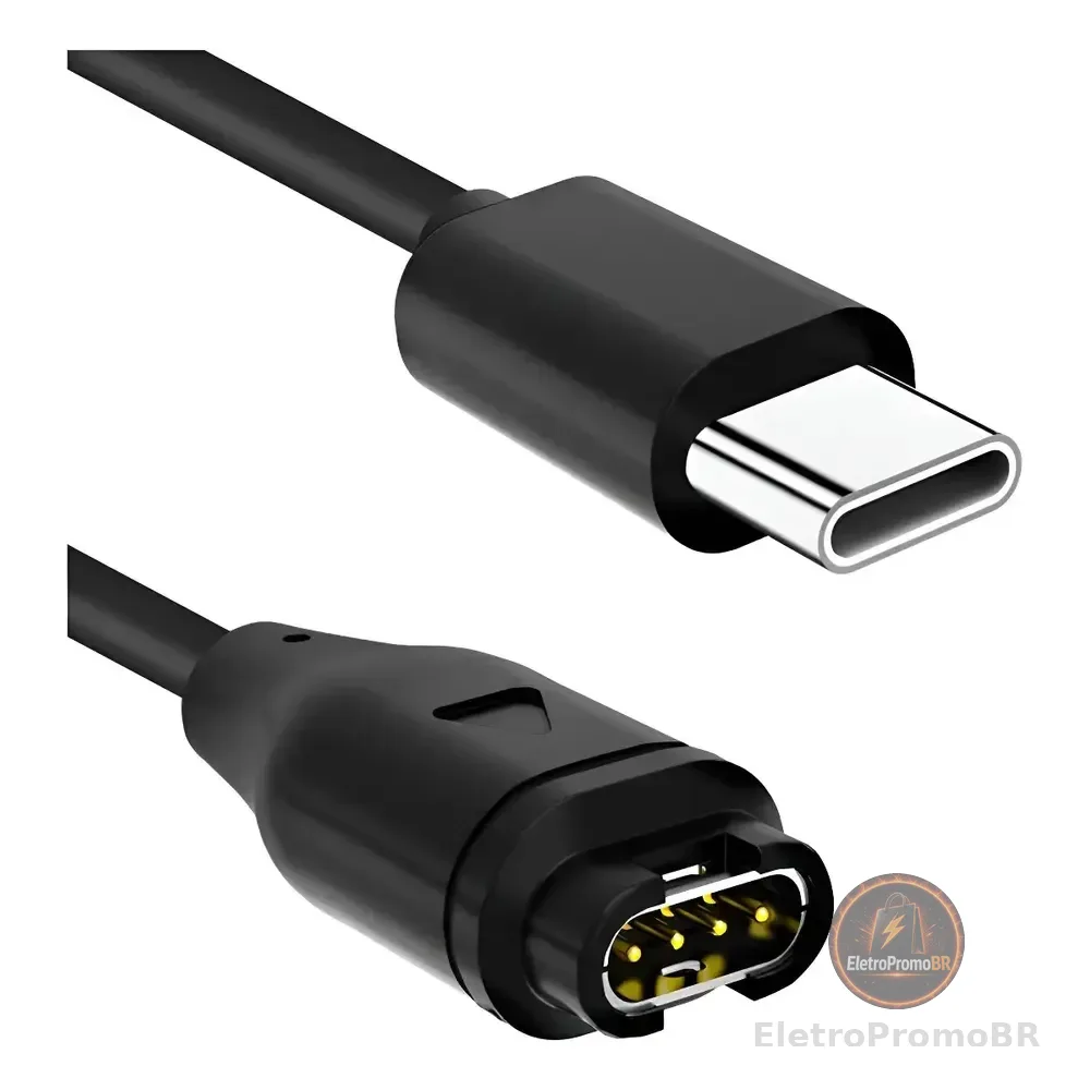 Carregador Cabo Usb C Tipo C Para Garmin 745, 935, 945, 955 Preto