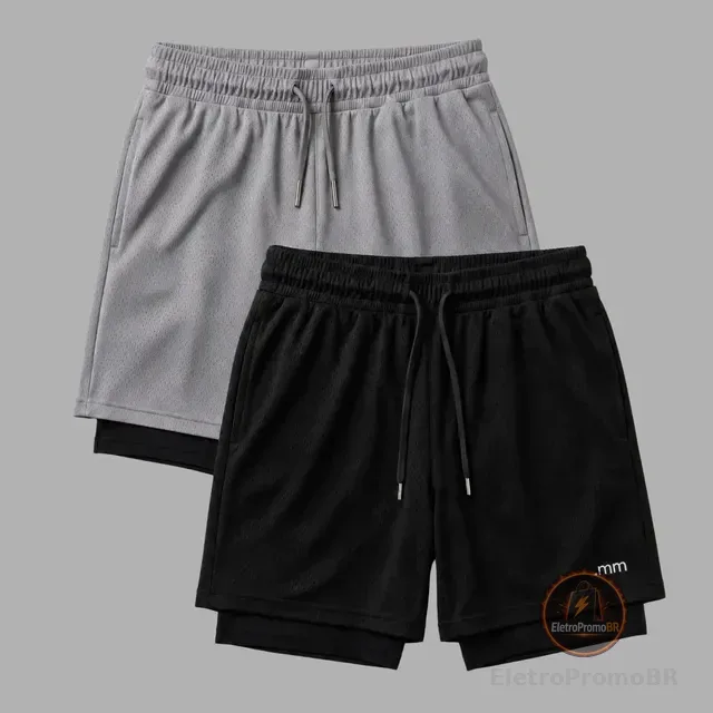 Kit 2 Bermudas 2 Em 1 Short Duplo Masculino Academia Treino