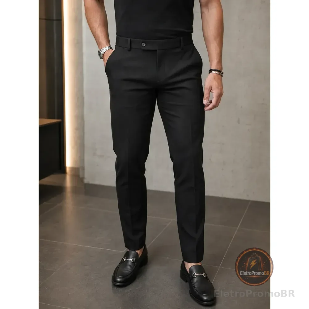 Calça Alfaiataria Masculina Slim Fit Premium Social Preto Liso 38
