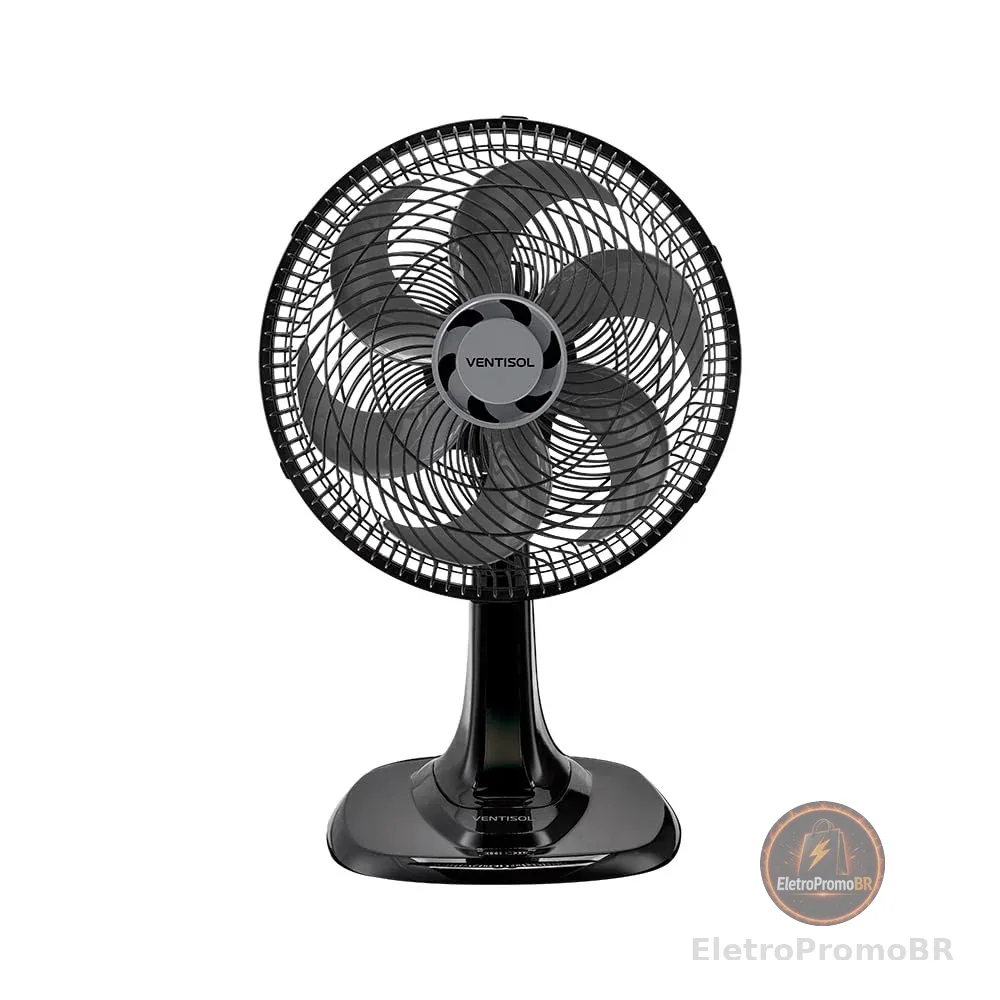 Ventisol Ventilador de Mesa Oscilante, Turbo 6 Pás Premium, Preto, 30cm, 127V