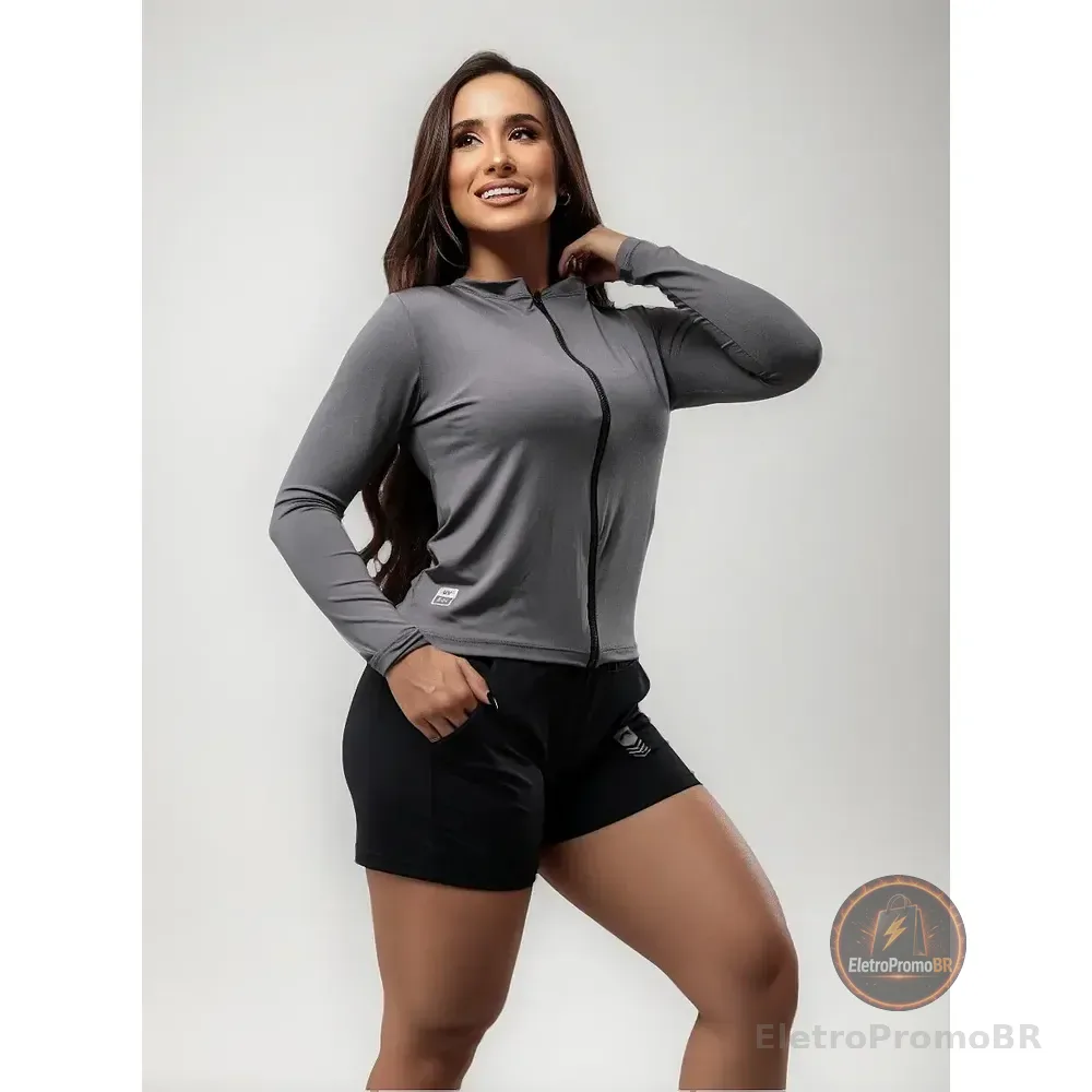 Jaqueta Alta Performance Leve Proteção Uv Treino Academia Cinza M Lisa